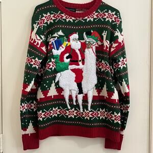 Blizzard Bay Mens 3D Sweater Santa LLama Ugly Christmas Sz M Grandpa Nordic Cozy